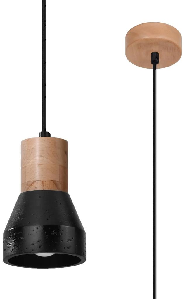Závesné svietidlo Qubic, 1x drevené/čierne betónové tienidlo