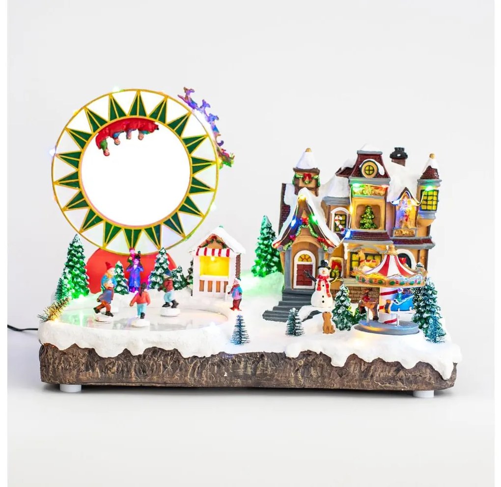 LED RGB Vianočná pohyblivá dekorácia s hudbou 30xLED/1,5W/230V zasnežená dedinka