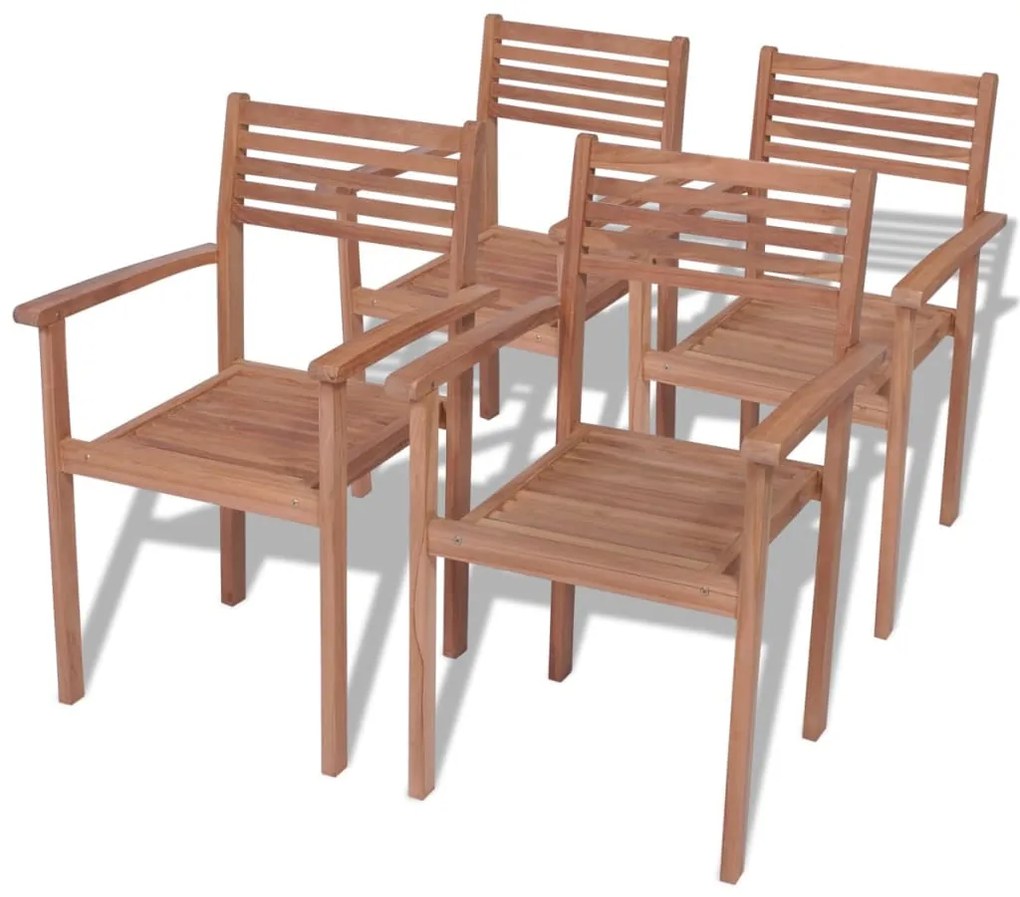 vidaXL Stohovateľné záhradné stoličky 4 ks, tíkový masív