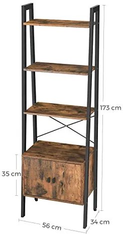 Regál so skrinkou a 4 policami, rebríkový dizajn, 173x56x34cm