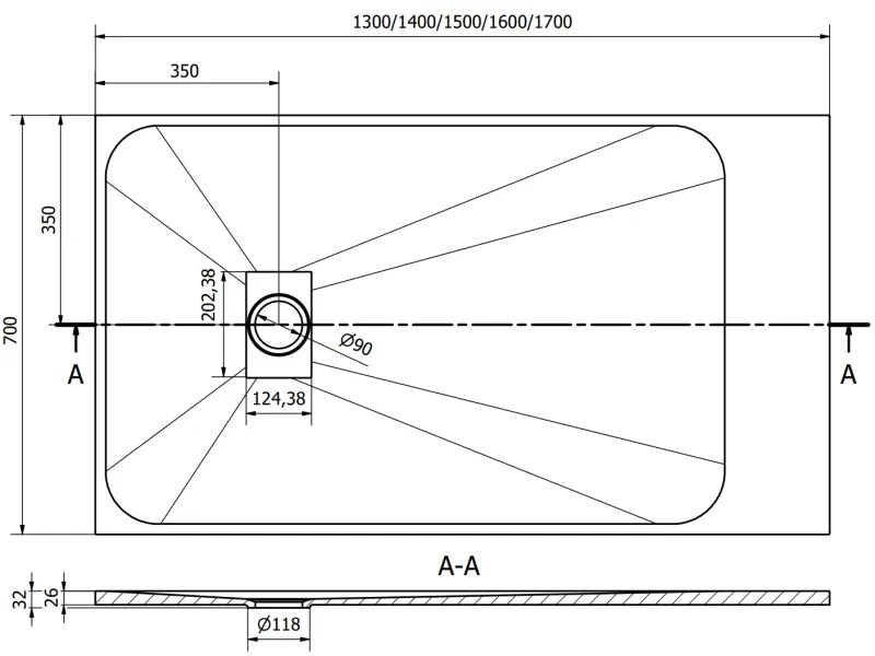 Mexen Hugo, SMC obdĺžniková sprchová vanička 150 x 70 cm, čierna matná, 42707015