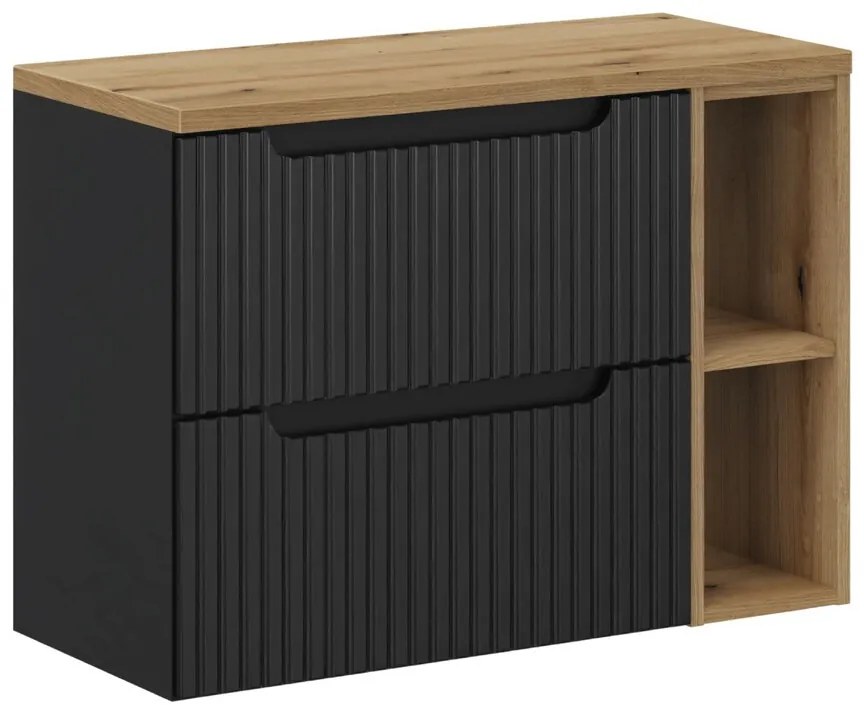 Závěsná skříňka pod umyvadlo Nova Black s deskou 80 cm černá/dub evoke