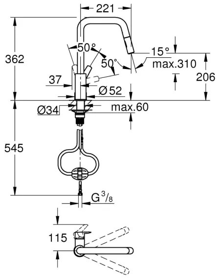 GROHE 306312430 - Drezová batéria QUICKFIX START 362 mm čierna