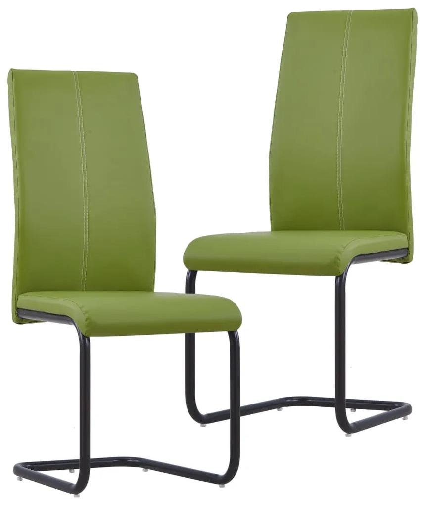 vidaXL Jedálenské stoličky, perová kostra 2 ks, zelené, umelá koža