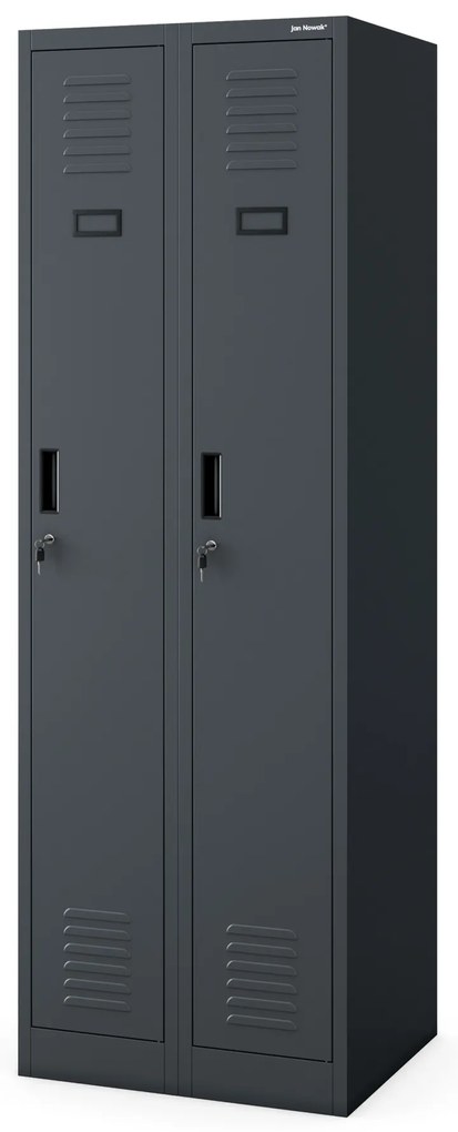Kovová šatňová štvormodulová skriňa na sokli s policou KACPER II, 600 x 1800 x 500 mm, antracitová