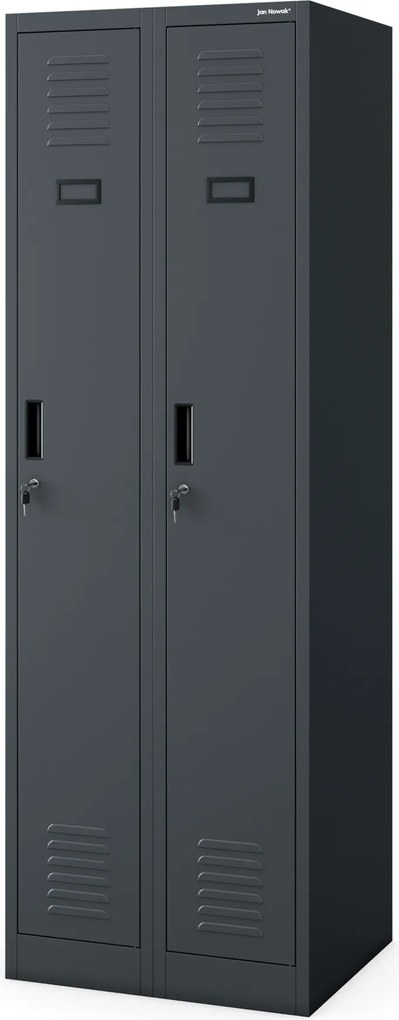 Kovová šatňová štvormodulová skriňa na sokli s policou KACPER II, 600 x 1800 x 500 mm, antracitová