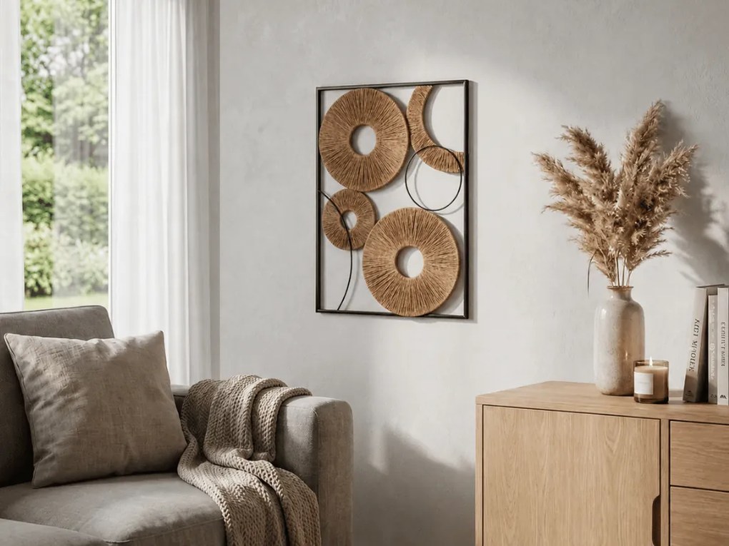 Nástenná dekorácia CIRCLES kovová 48x68 cm, hnedá