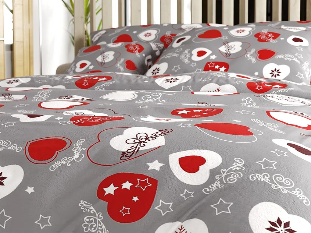 Obliečky mikroplyš CHRISTMAS HEART sivé Rozmer obliečky: 2 ks 70 x 90 cm | 200 x 220 cm