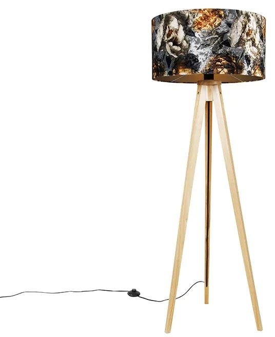 Stojaca lampa trojnožka prírodná s kvetinovým tienidlom 50 cm - Tripod Classic
