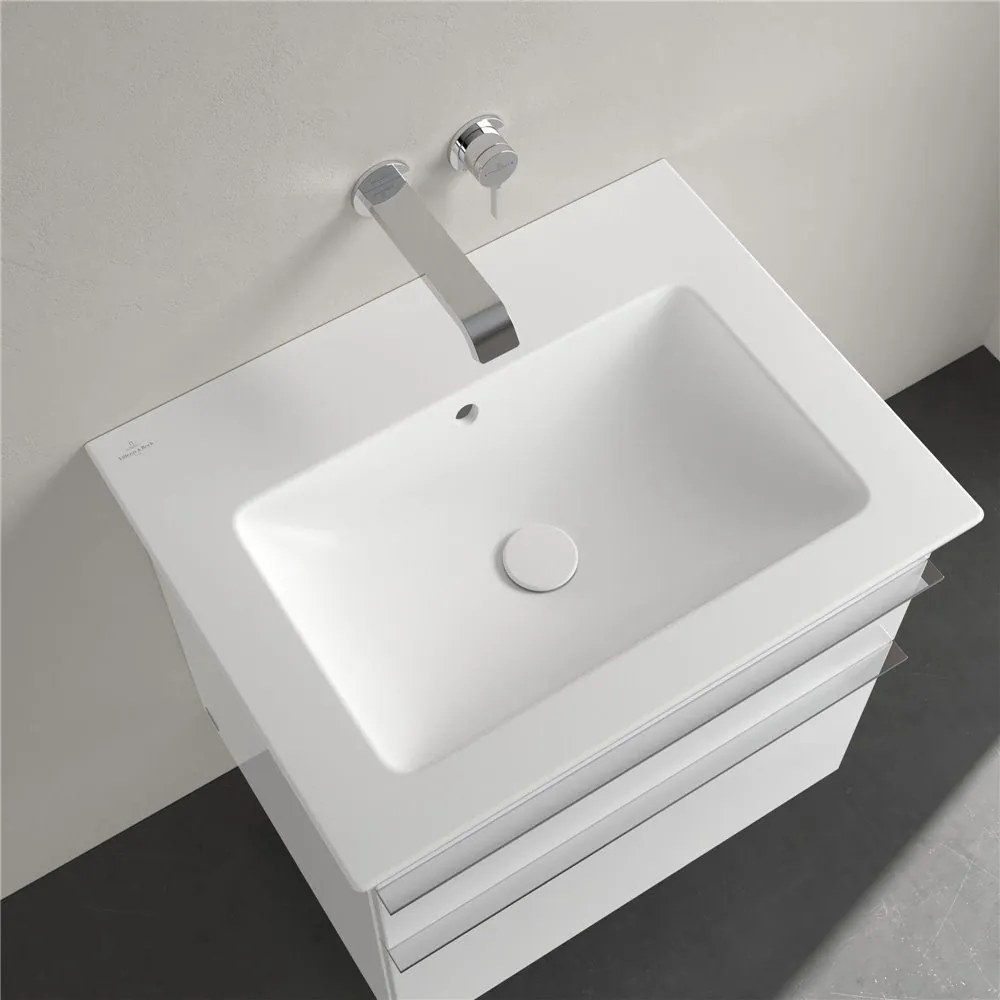 VILLEROY & BOCH Venticello závesné umývadlo bez otvoru, s prepadom, 650 x 500 mm, Stone White, s povrchom CeramicPlus, 412467RW