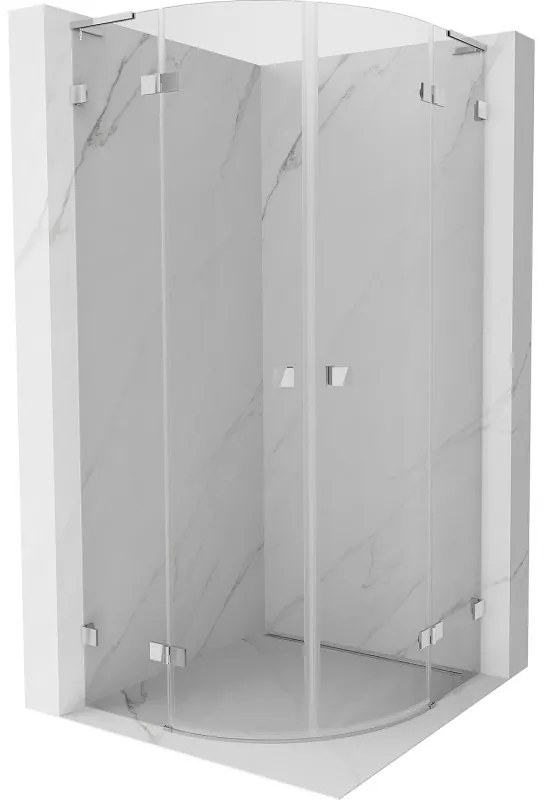 Mexen Lunar, L polkruhový výklopný sprchový kút 80 x 80 cm, 8mm číre sklo, chrómový profil, 833L-080L-080P-01-00