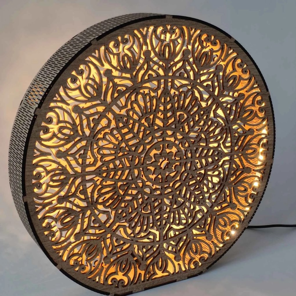 Drevená dekoratívna lampa s mandalou | LYLI: HDF - Orech 20 cm 4783-115150 LED0604