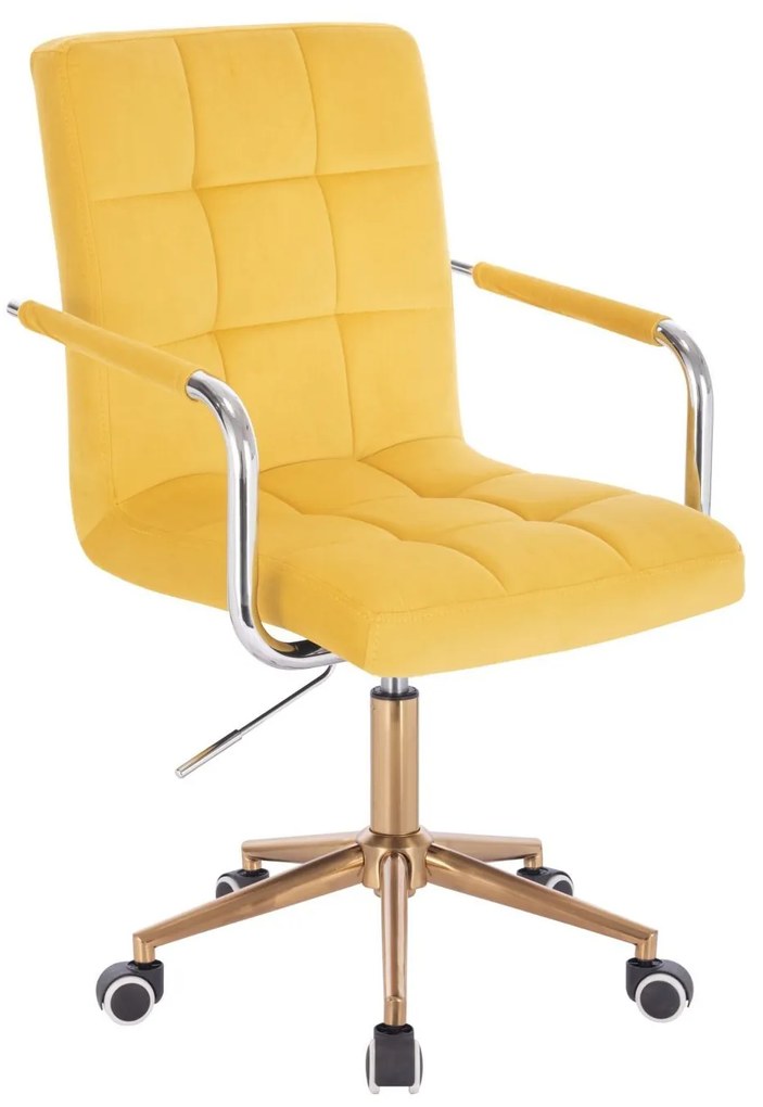 LuxuryForm DESIGN Stolička VERONA VELUR na zlaté podstave s kolieskami - žltá