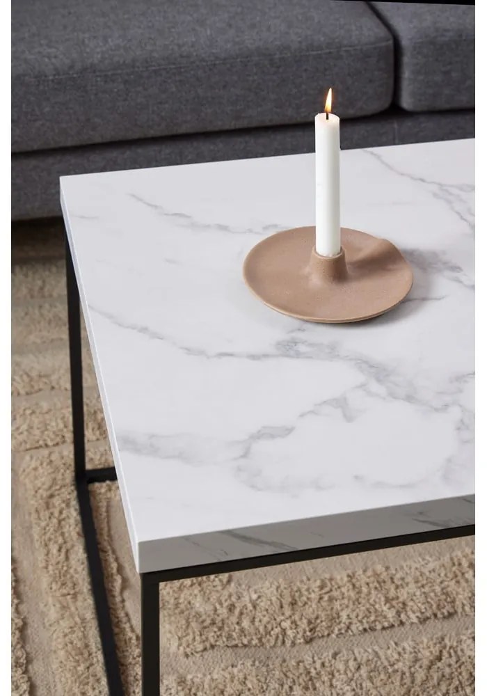 Biely konferenčný stolík s doskou v dekore mramoru 55x110 cm Barossa – Actona