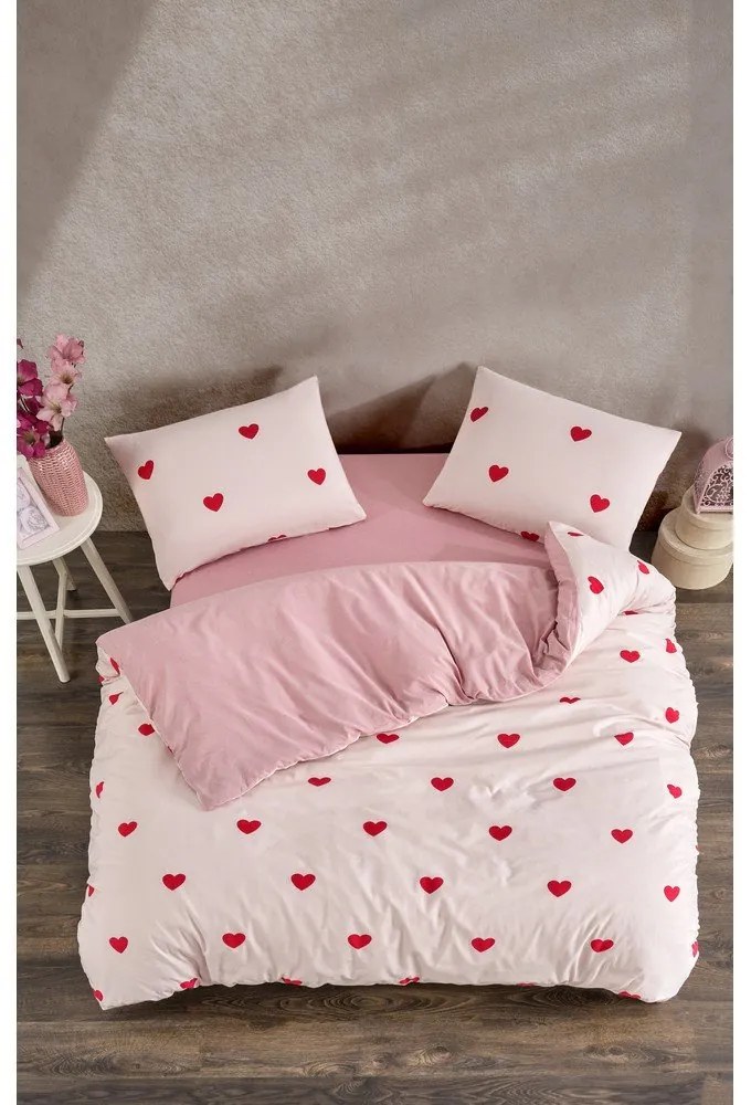 Ružové obliečky na dvojlôžko/predĺžené s plachtou/4-dielne 200x220 cm Red Heart – Mila Home