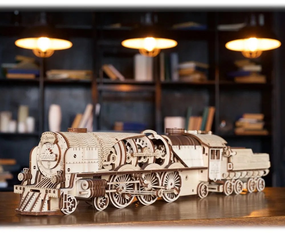 Ugears 3D puzzle Lokomotiva V-Express s vagónem 538 ks