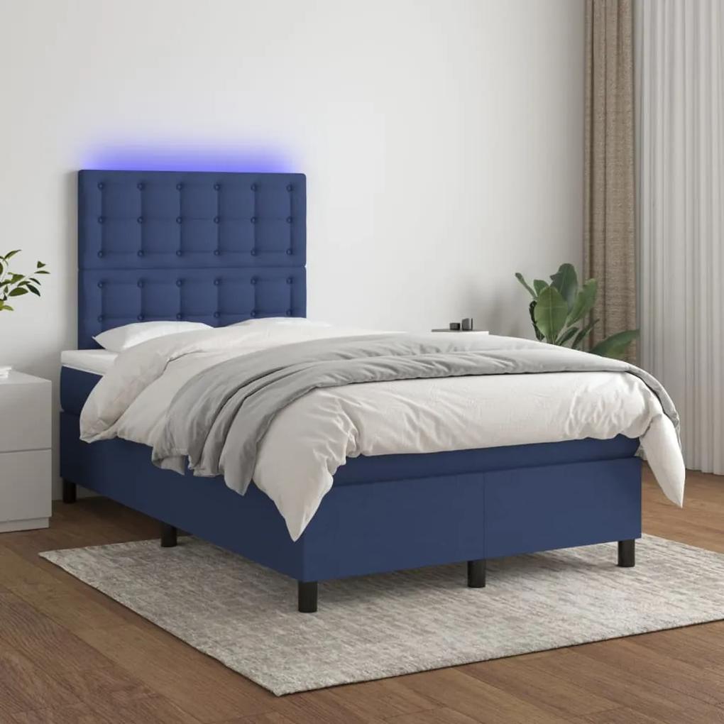 Posteľ boxsping s matracom a LED modrá 120x200 cm látka 3135187