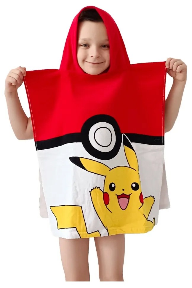 Detské pončo Pokémon Pokéball a Pikachu, 50 x 115 cm