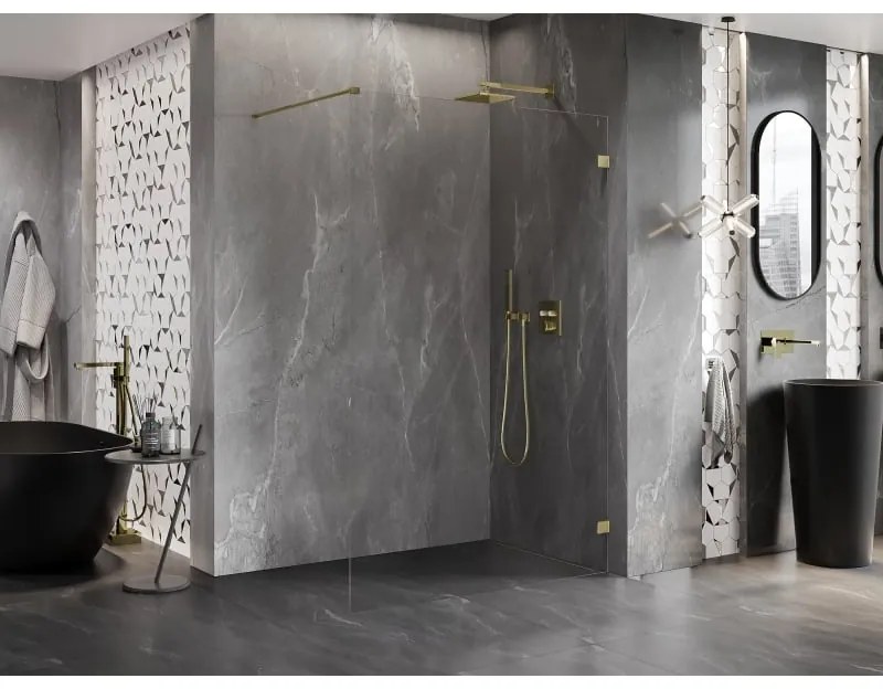 Mexen Lunar sprchová stena pravá 80 x 200 cm, 8mm číre sklo, zlatá lesklá, 830-080-000-50-00-P