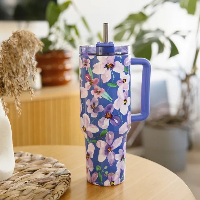 Nerezový termohrnček so slamkou Stream Flower Dusk 1200 ml