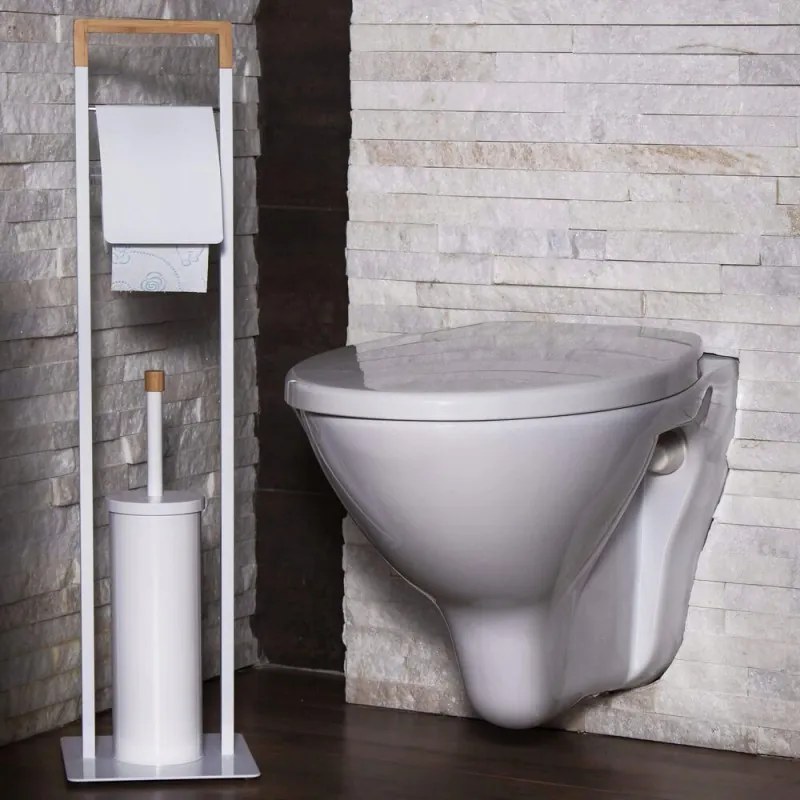 SPRINGOS Držiak na toaletný papier s WC štetkou SPRINGOS TB0004 biely/bambus