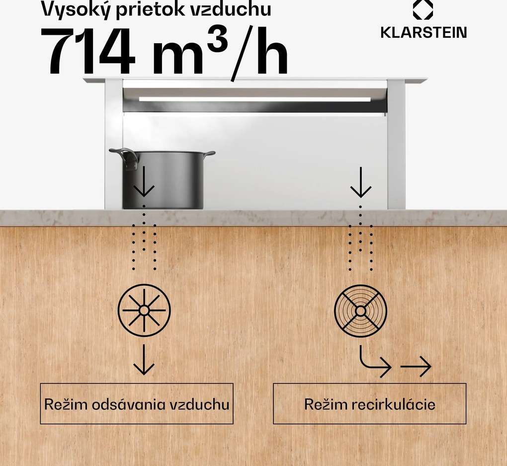 Klarstein Royal Flush Eco digestor, Výsuvný, 714 m³/h, Boost, Dotykové ovládanie, EEK A++