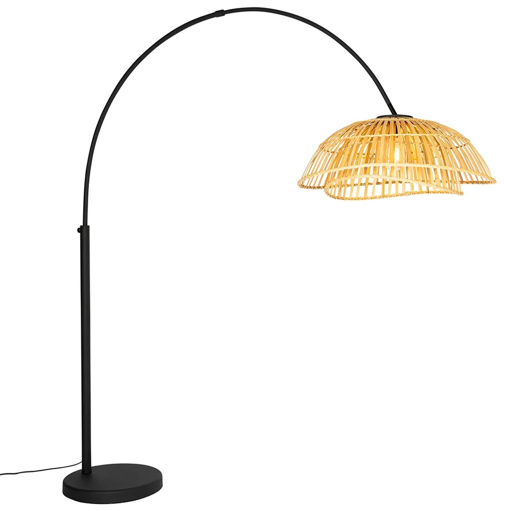Orientálna oblúková lampa čierna s prírodným bambusom - Pua
