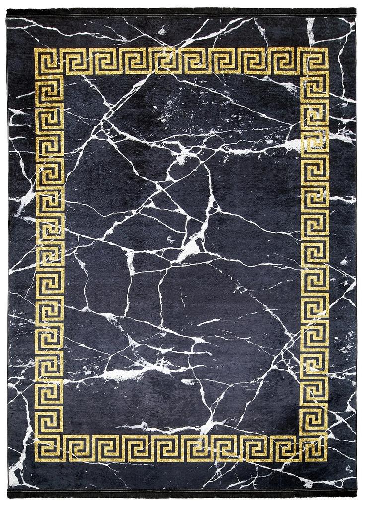 Čierny trendový koberec so zlatým geometrickým vzorom