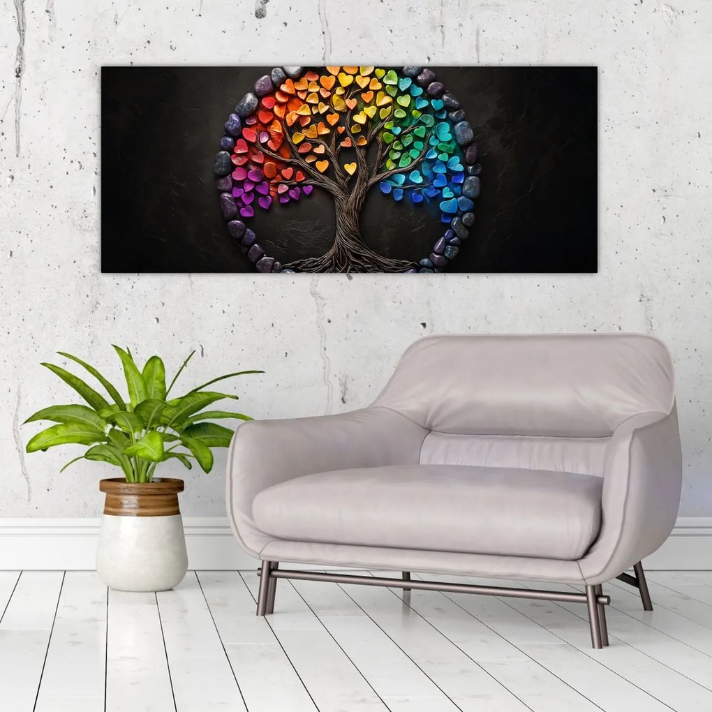 Obraz – Strom plný farebných sŕdc (120x50 cm)