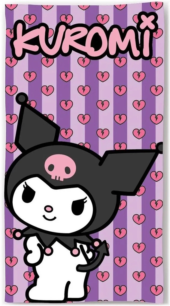 Bavlnená plážová osuška Kuromi – motív roztomilá rebelka - 100% bavlna - 70 x 140 cm