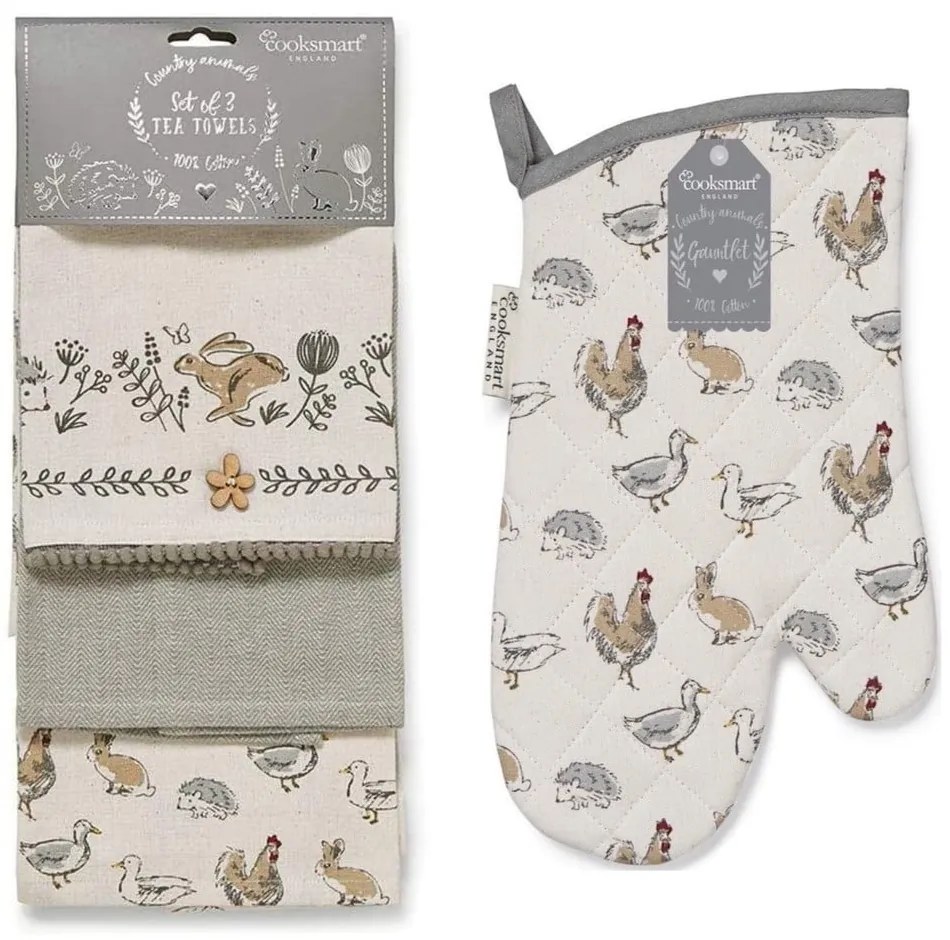 Utierky a chňapka v súprave 4 ks Country Animals – Cooksmart ®