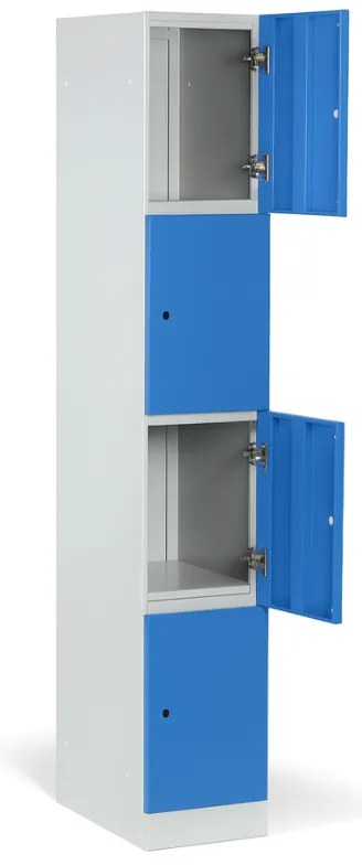 Šatníková skrinka s úložnými boxmi, 4 boxy, 1850 x 300 x 500 mm, demont, zámok s čítačkou RFID kariet, tmavosivé dvere