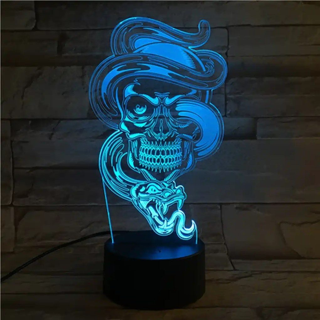 3Dmix 3DL-BTC030 – 3D LED nočná lampa - Lebka s hadom (Bluetooth reproduktor - farba čierna)
