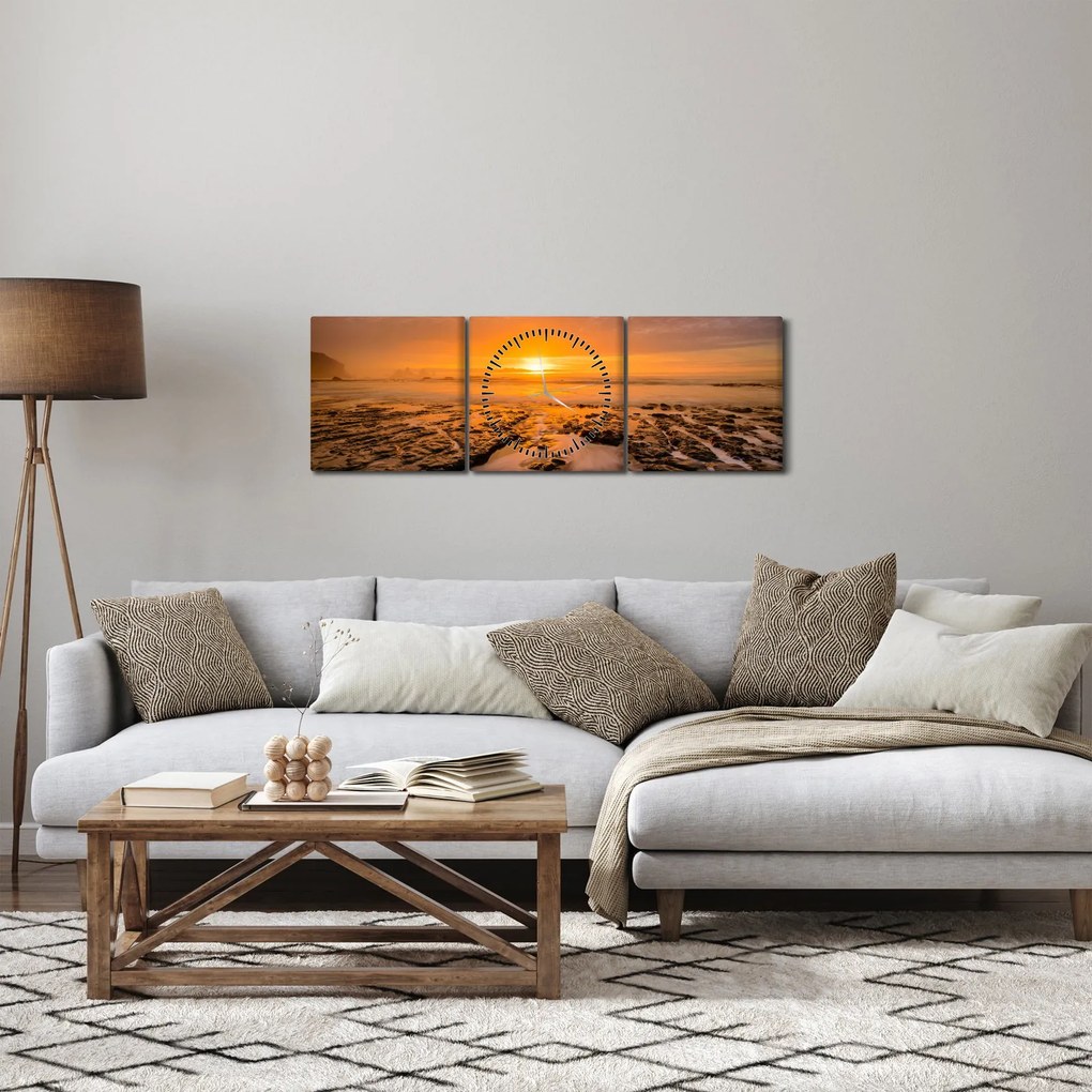 Obraz západu slnka (s hodinami) (90x30 cm)
