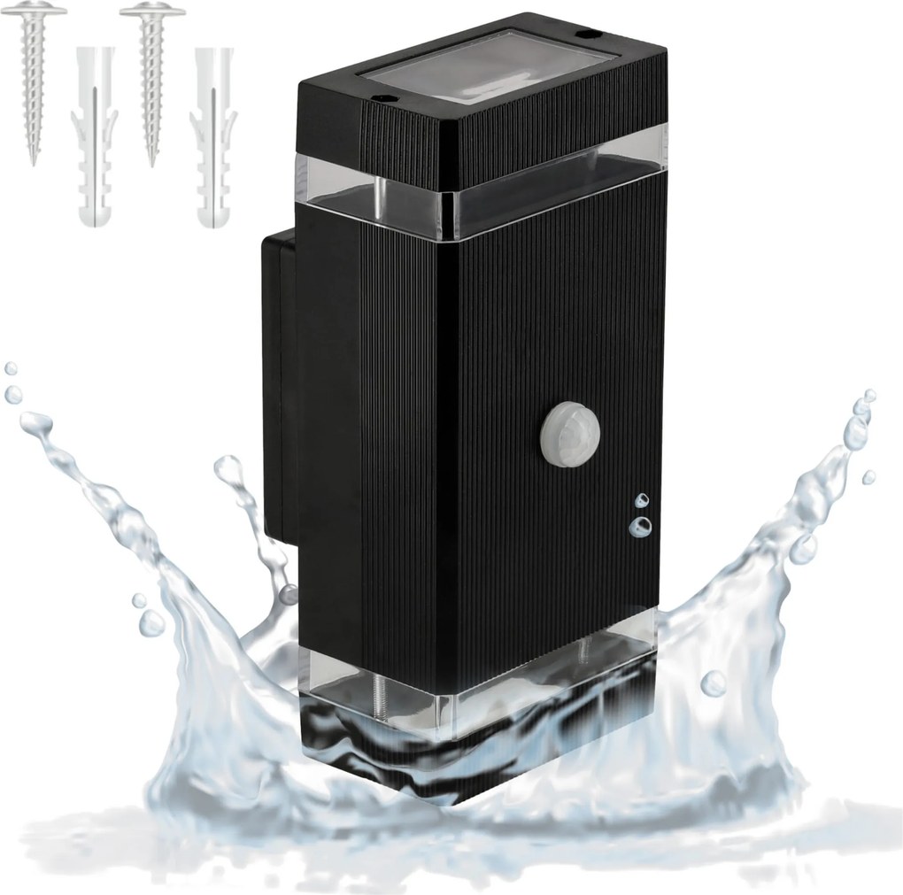 BERGE Fasádne svietidlo 2xGU10 HANEO DUO PIR PC - čierne