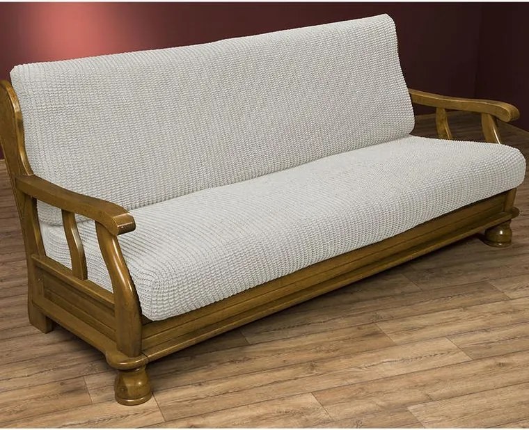 Super strečové poťahy GLAMOUR smotanová dvojkreslo s drevenými rúčkami (š. 140 - 170 cm)