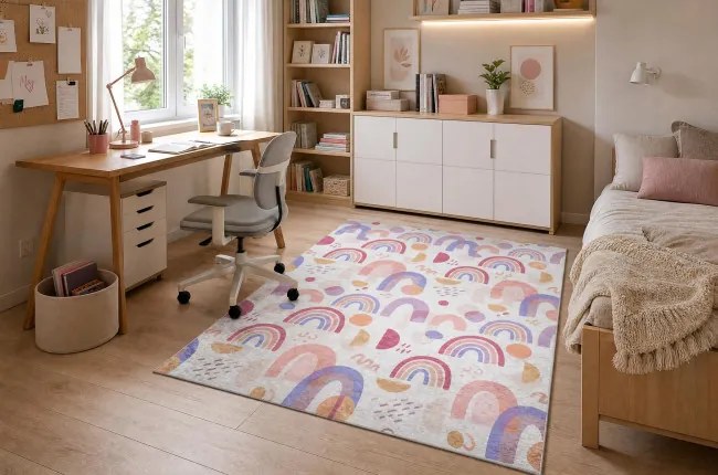 Detský koberec protišmykový BAMBINO 61480 krémový / ružový
