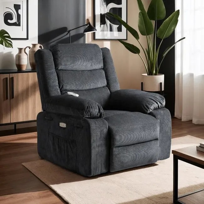 Elektrické polohovacie masážne kreslo Avalon tmavošedá plochá tkanina