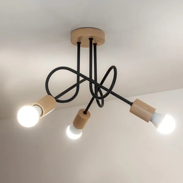 Prisadený luster OXFORD 3xE27/15W/230V borovica/čierna