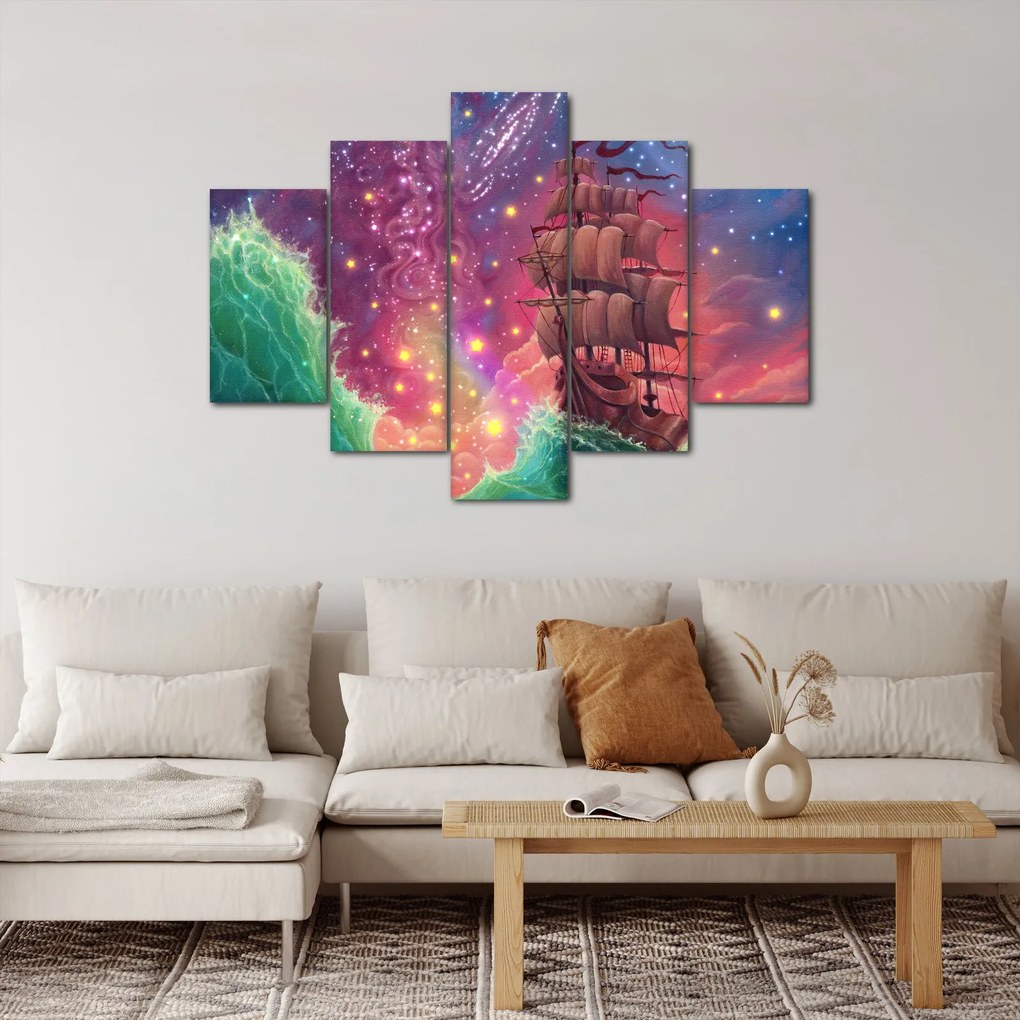 Obraz - Loď s vesmírnou oblohou (150x105 cm)