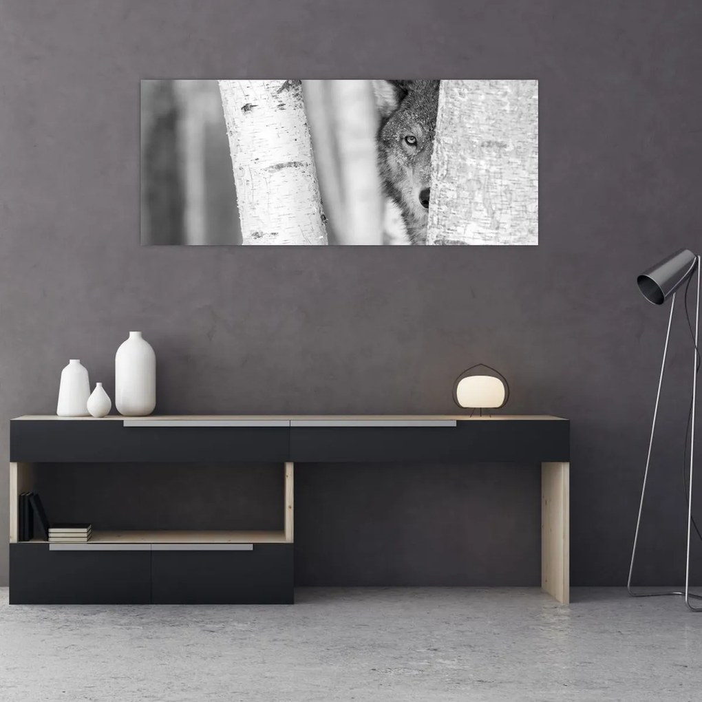 Obraz - Vlk v lese (120x50 cm)