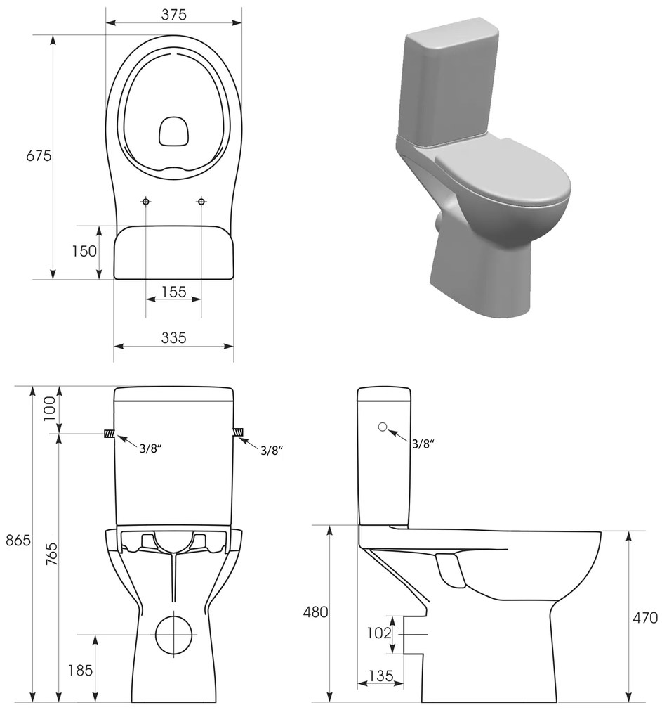 Cersanit Etiuda, WC kombi misa zvýšená pre hendikepovaných, CleanOn bez sedátka, zadný odpad, K11-0221