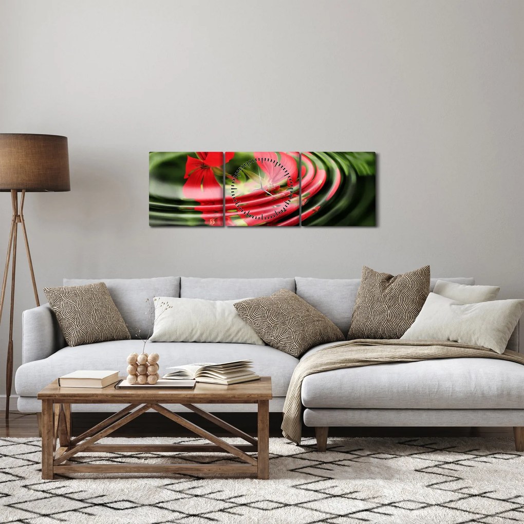Abstraktný obraz - kvety vo vlnách (s hodinami) (90x30 cm)