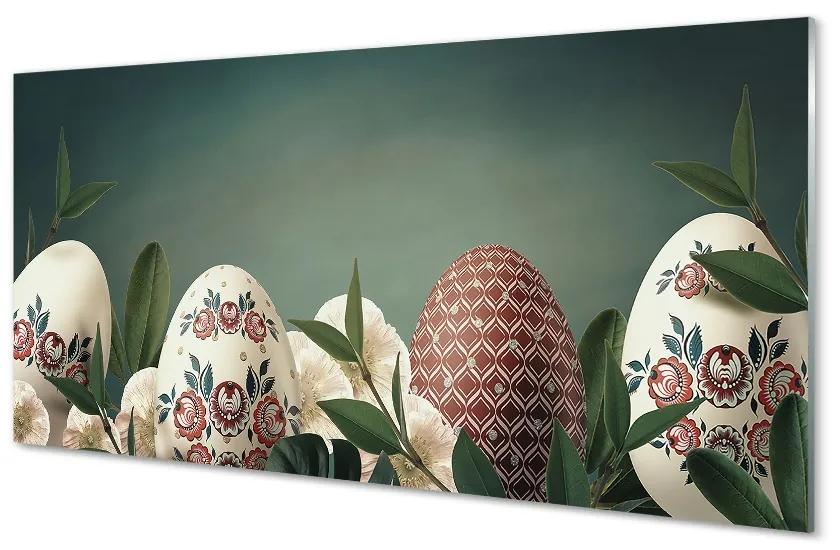 Sklenený obraz Listy vajcom kvety 140x70cm