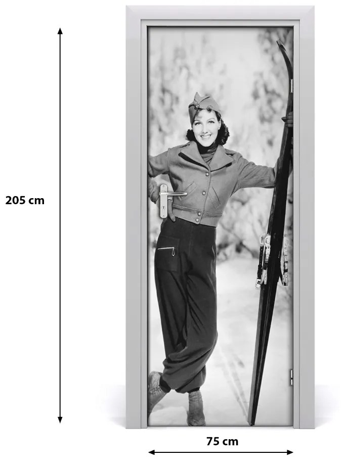 Fototapeta na dvere žena lyže 75x205 cm