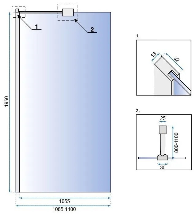 Rea AERO N 110, sprchová zástena WALK IN 110 x 195 cm, 8 mm číre sklo, chrómový profil, REA-K3021