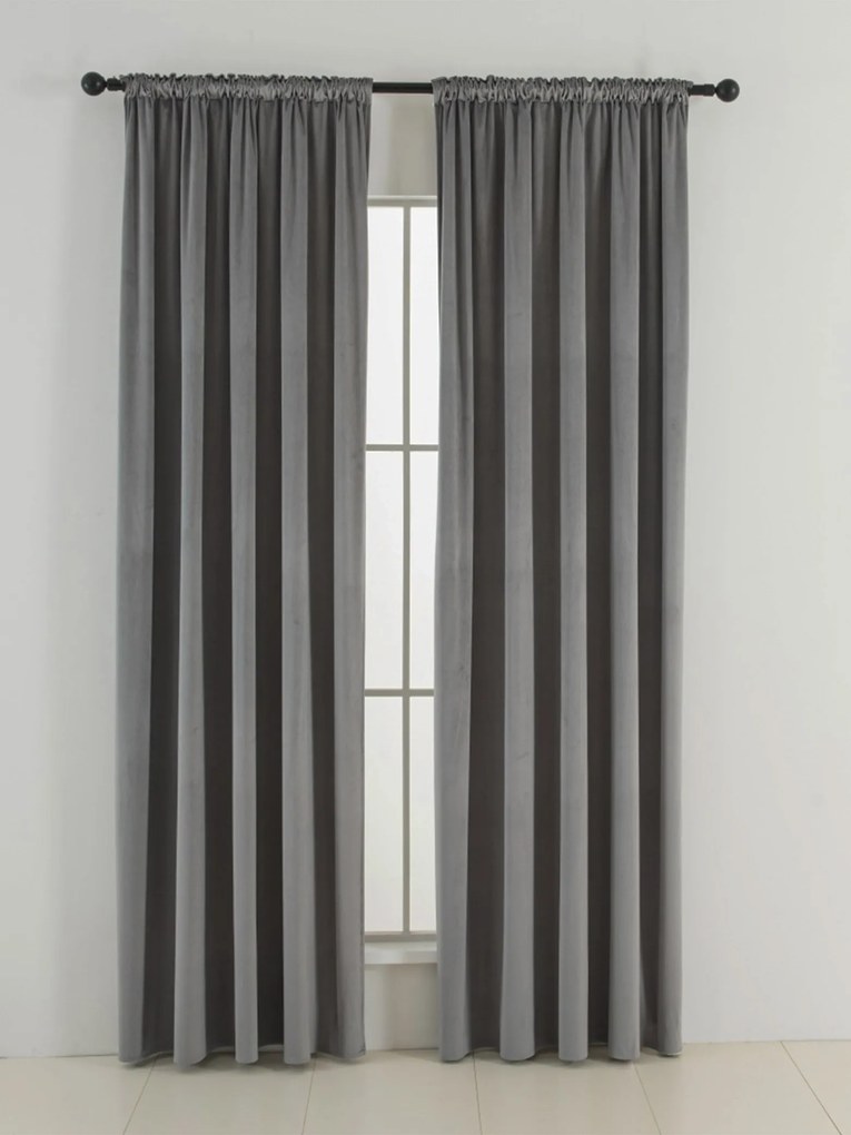 Zamatové zatemňovacie závesy Cesar sivé - 140 x 180 cm (2ks) - riasiaca stuha