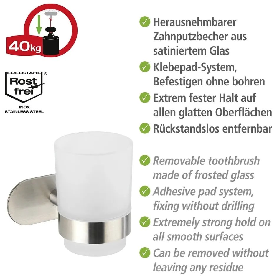 Samodržiaci sklenený téglik na zubné kefky v matne striebornej farbe Orea – Wenko