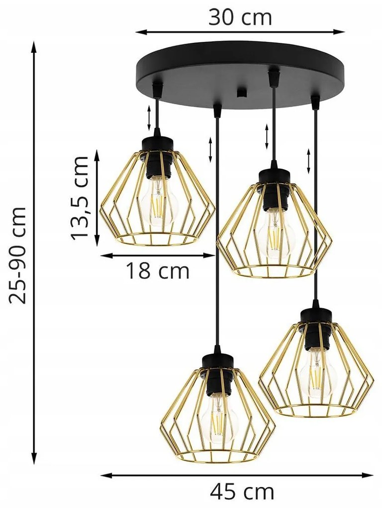 Závesné svietidlo Nuvola 1, 4x zlaté drôtené tienidlo, o