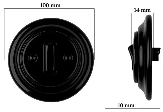 Bohemia-Design - Retro porcelánový jednoduchý vypínač s rámikom č. 6 čierny